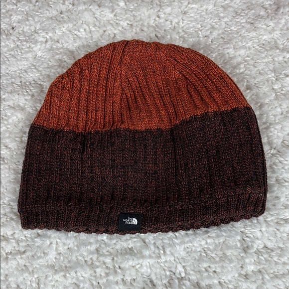 The North Face Orange and Brown Knit Beanie, Fleece Lined - Picture 1 of 4